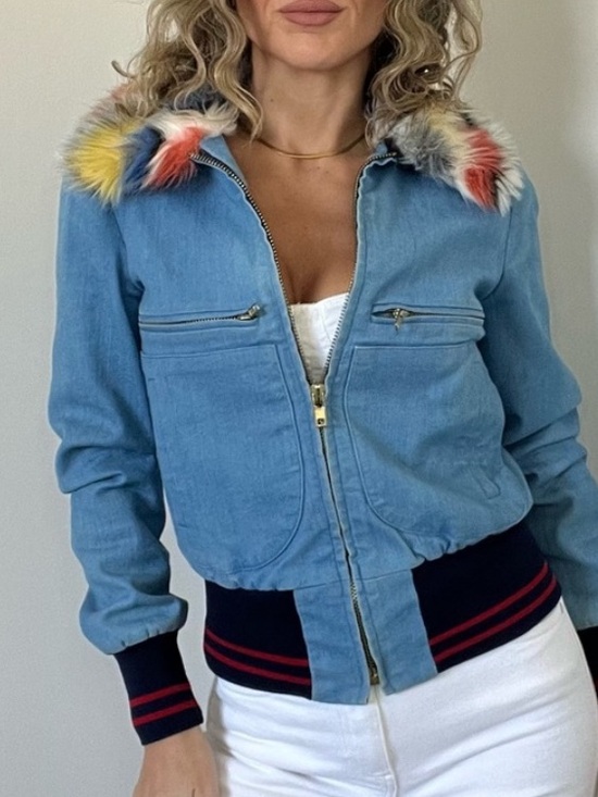 Harvey Faircloth Jackets & Blazers - Harvey Faircloth designer denim bomber Jean jacket faux fur collar size XS
